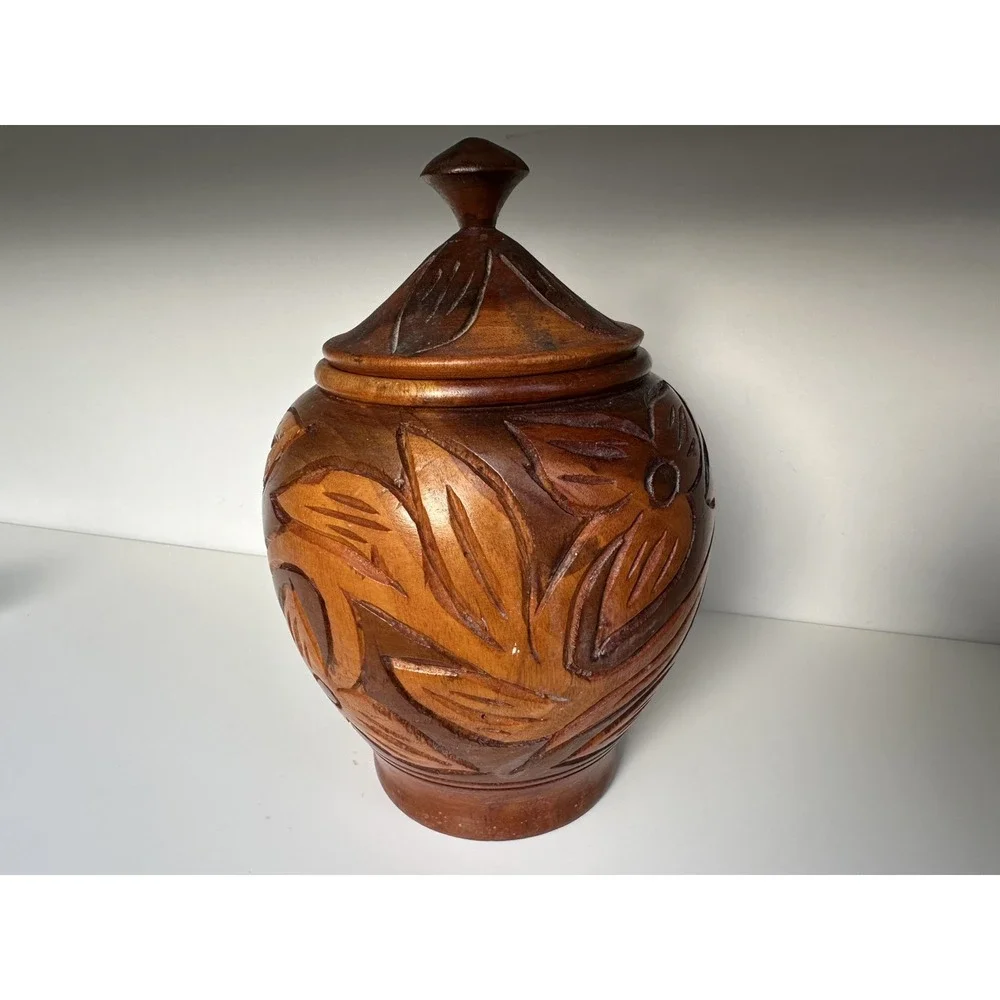 Vintage Hand Carved Wooden‎ Canister Jar 7